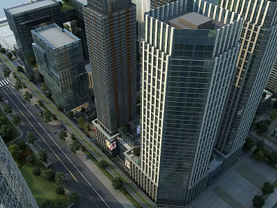 Aerial Planning of Modern Urban High Rise Buildings With Streets and Green Areas Layout 3d model