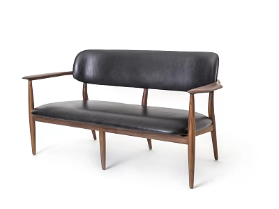 Modern Two Seater Sofa With Black Leather Upholstery Wooden Armrests And Legs 3d model