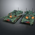 Two Military Tanks With Green Camouflage Detailed Exterior Side By Side