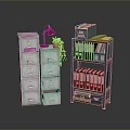 Organized Office Storage With White Filing Cabinets Red Desk Lamp Multi Tiered Bookshelf And Binders