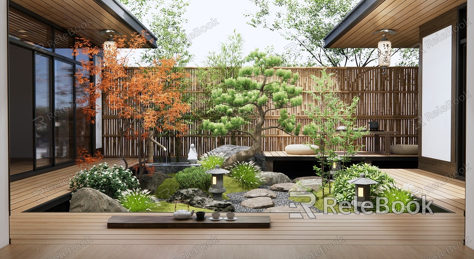 Japanese style courtyard Zen courtyard landscape model