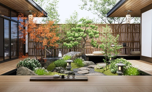 Japanese style courtyard Zen courtyard landscape 3d model