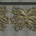 Intricate Golden Symmetrical Ornate Carved Decorations On Gray Wall Surface