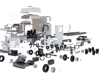 Detailed View Of Mechanical Parts Assembly With Engine Tires Wheels And Components 3d model