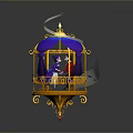 Golden Birdcage Featuring Prince And Princess With Purple Drapery And Ornate Decorations
