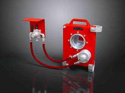 Red Mechanical Equipment With Silver Valves Handle And Connecting Hoses 3d model