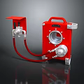 Red Mechanical Equipment With Silver Valves Handle And Connecting Hoses 3d model