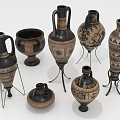 Decorative Potted Plants in Various Shaped Ceramic Vases on Metal Stands