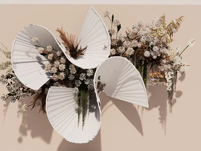 Elegant White Petal Shaped Vases With Dried Flowers And Mixed Floral Arrangement 3d model