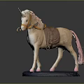 White Unicorn Model With Pink Tail Yellow Bridle And Brown Saddle On Blue Base