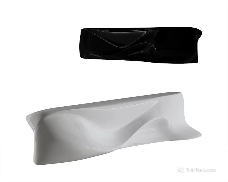 Modern Black And White Reception Desk With Curved Design And Smooth Surface 3d model 