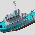 Turquoise And Brown Rescue Ship With Crane And Orange Lifebuoy On Deck