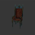 Vintage Ornate Wooden Chair With Carved Top Decorative Frame And Red Patterned Upholstery