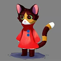 Cartoon Cat With Black Brown Fur Green Eyes Red Coat Boots And Brown White Tail