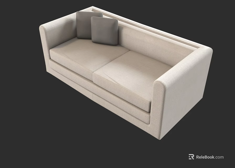 Modern Light Beige Multi Seater Sofa With Two Accent Pillows And Minimalist Design 3d model