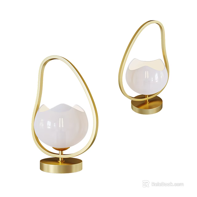 Elegant Modern Table Lamp With Gold Frame And White Lampshade Design 3d model 
