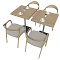Modern Light Colored Dining Table Set With 4 Curved Backrest Chairs And White Cups On Top 3d model