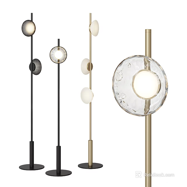 Modern Floor Lamps With Various Designs Metal Poles And Transparent Spherical Shades 3d model 