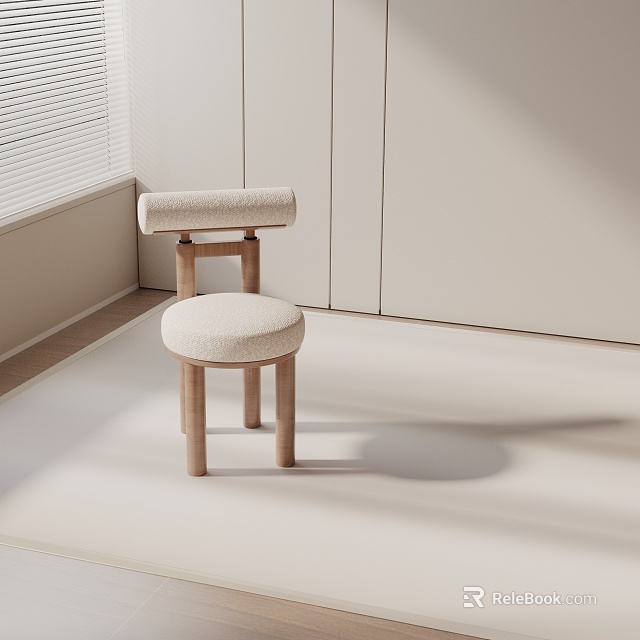 Minimalist Dining Chair With Wooden Frame And Beige Fabric Upholstered Seat In Interior Space 3d model 