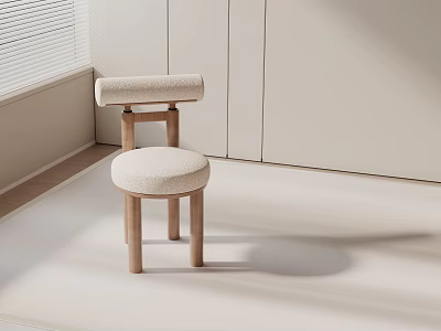 Minimalist Dining Chair With Wooden Frame And Beige Fabric Upholstered Seat In Interior Space 3d model