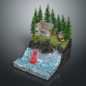 Water House Fishing House Fisherman Cartoon Wooden House Cartoon Wooden House Cartoon Wooden House 3d model