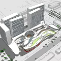 Modern Office Building Complex With Green Roof And Urban Landscaped Areas