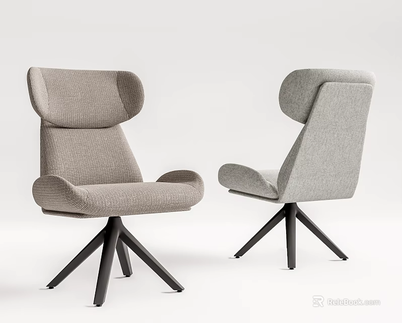 Modern Office Chair With Light Gray Fabric Wide Backrest And Black Base 3d model 