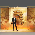Chinese Style Photo Check in Spot With Golden Pagoda Structure And Lighting Effects