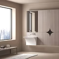 Elegant Modern Bathroom Washbasin Design With Wall Mounted Cabinet Mirror And Natural Light Window