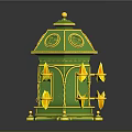 Green And Yellow Decorative Ornamental Structure With Dome Circular Patterns Door And Yellow Accents