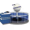 Modern Art Installation With Circular Blue Structure White Sphere Antennas And Control Panels 3d model