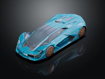 Blue Futuristic Concept Sports Car Featuring Sleek Body Design Unique Wheels Transparent Roof 3d model