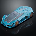 Blue Futuristic Concept Sports Car Featuring Sleek Body Design Unique Wheels Transparent Roof