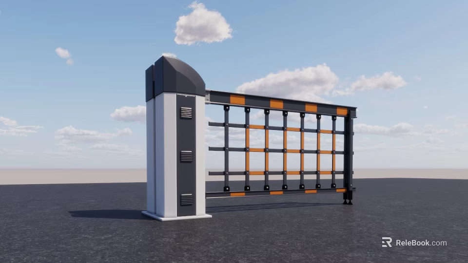 Modern Electric Barrier Gate Structure With Pillar And Orange Striped Crossbar 3d model