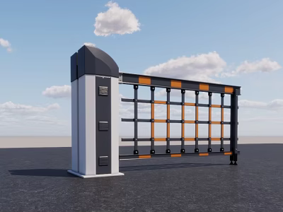 Modern Electric Barrier Gate Structure With Pillar And Orange Striped Crossbar 3d model