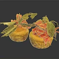 Textured Decorated Oranges With Red Ribbons Green Leaves And Chilies On Black Background