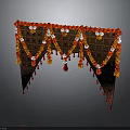 Traditional Decorative Toran With Red Orange Flowers White Beads And Tassels