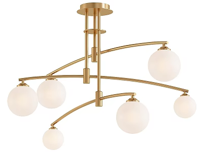 Elegant Golden Curved Chandelier with White Globe Shades and Modern Design 3d model