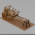 Traditional Handcrafted Wooden Cart Model With Wheels Frame And Small Stool