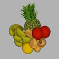 Assorted Fresh Fruits Including Pineapple Banana Tomato Lemon and Longan Stacked on White Background