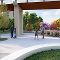 Scenic Park Landscape Design with Curved Walkways Various Trees Colorful Flower Beds and Rest Areas