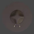 Brown Wide Brim Hat With Blue Band Badge And Decorative Tassels