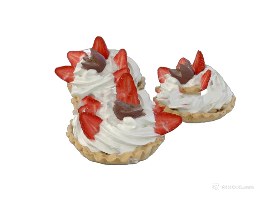 Fresh Strawberry Whipped Cream Tarts With Chocolate Decorations And Crunchy Crust 3d model 