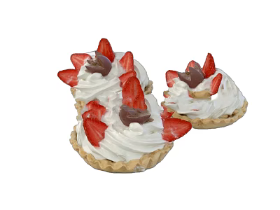 Fresh Strawberry Whipped Cream Tarts With Chocolate Decorations And Crunchy Crust 3d model