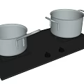 Kitchen Gas Stove With Two Stainless Steel Pans And Blue Flames