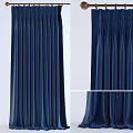 Deep Blue Velvet Curtains with Elegant Drape and Pleated Design Against White Background