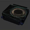 Black Mechanical Component With Square Base Circular Center And Toothed Rim