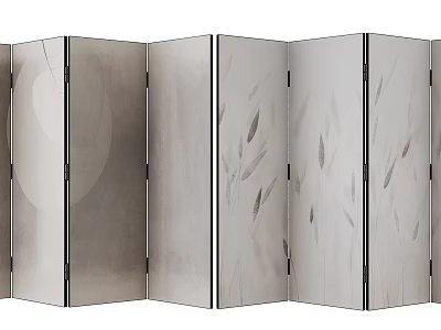 Modern Folding Screen With Minimalist Plant Patterns And Circular Accents 3d model