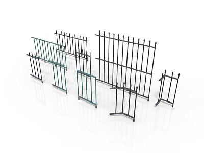 Various Styles Of Metal Railings With Glass Panels And Modern Designs 3d model