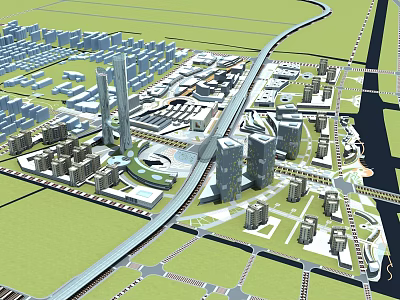 Modern Residential Buildings in Urban Landscape With High Rises Green Areas and Transportation Lines 3d model